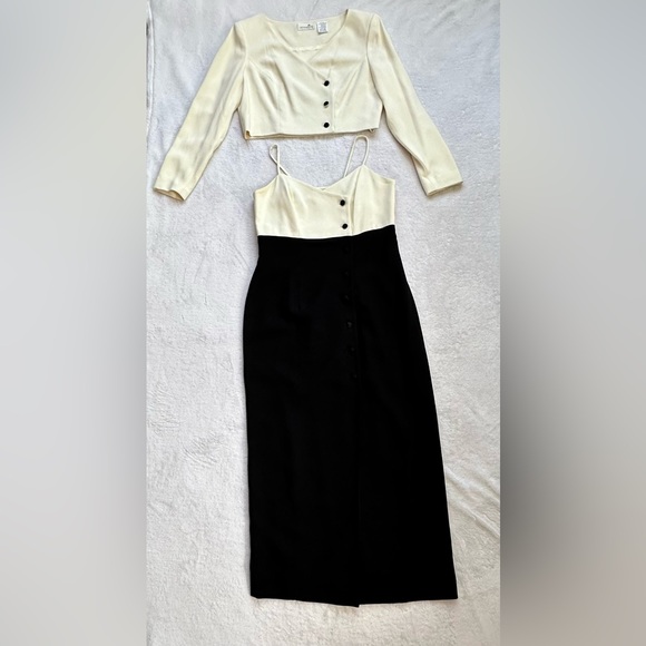 Liz Claiborne Cream and Black Cropped Blazer and Dress Set